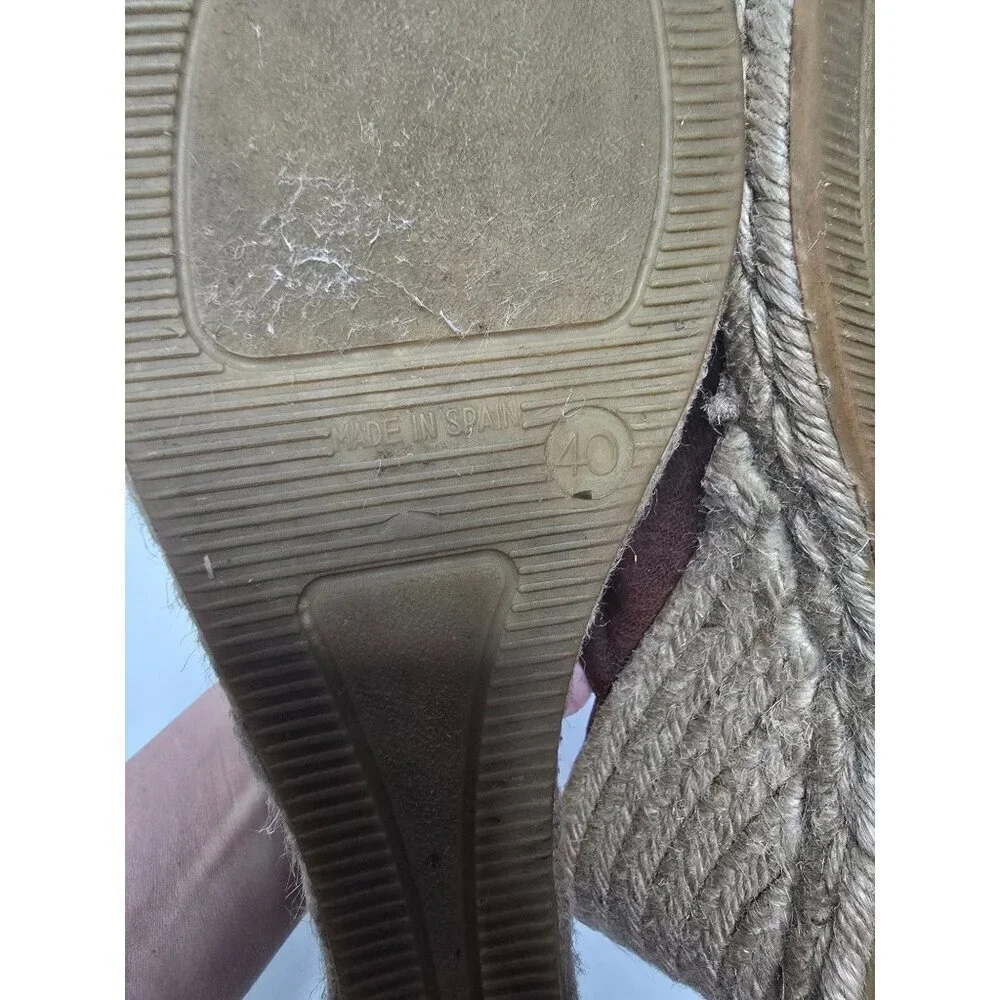 Anthropologie Gaimo Brown Leather Espadrille Wedge Sandals